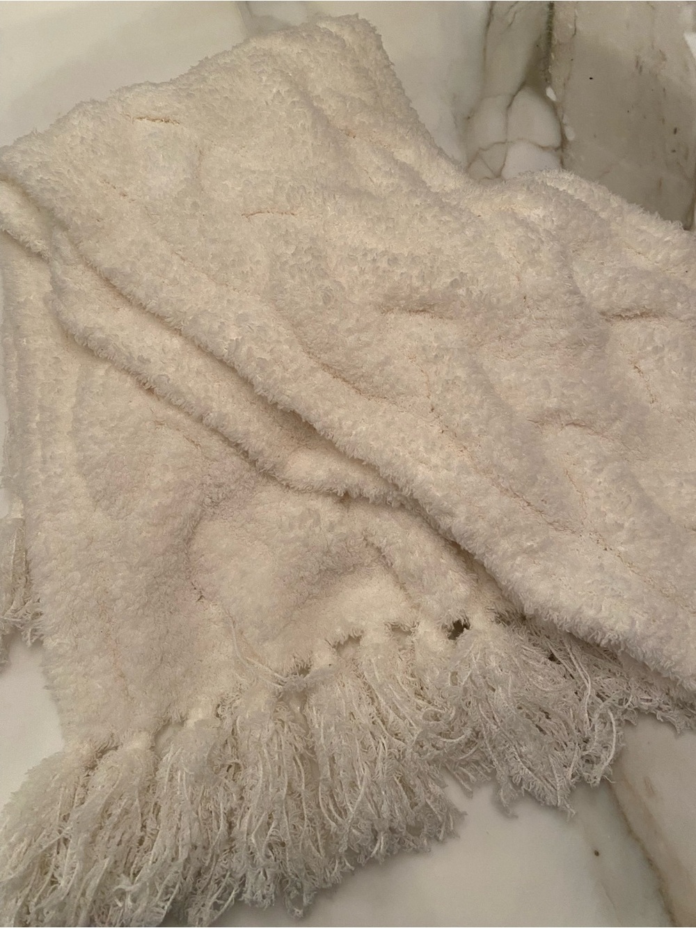 Barefoot Dreams Cream Fringed Plush Wrap